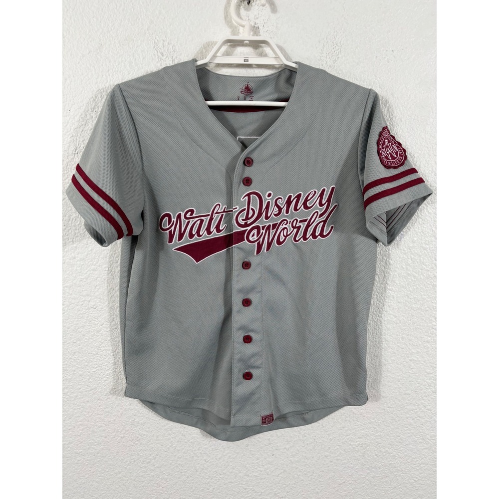 Walt Disney World Mens Baseball Jersey Gray Burgundy Number‎ 71 Sz S